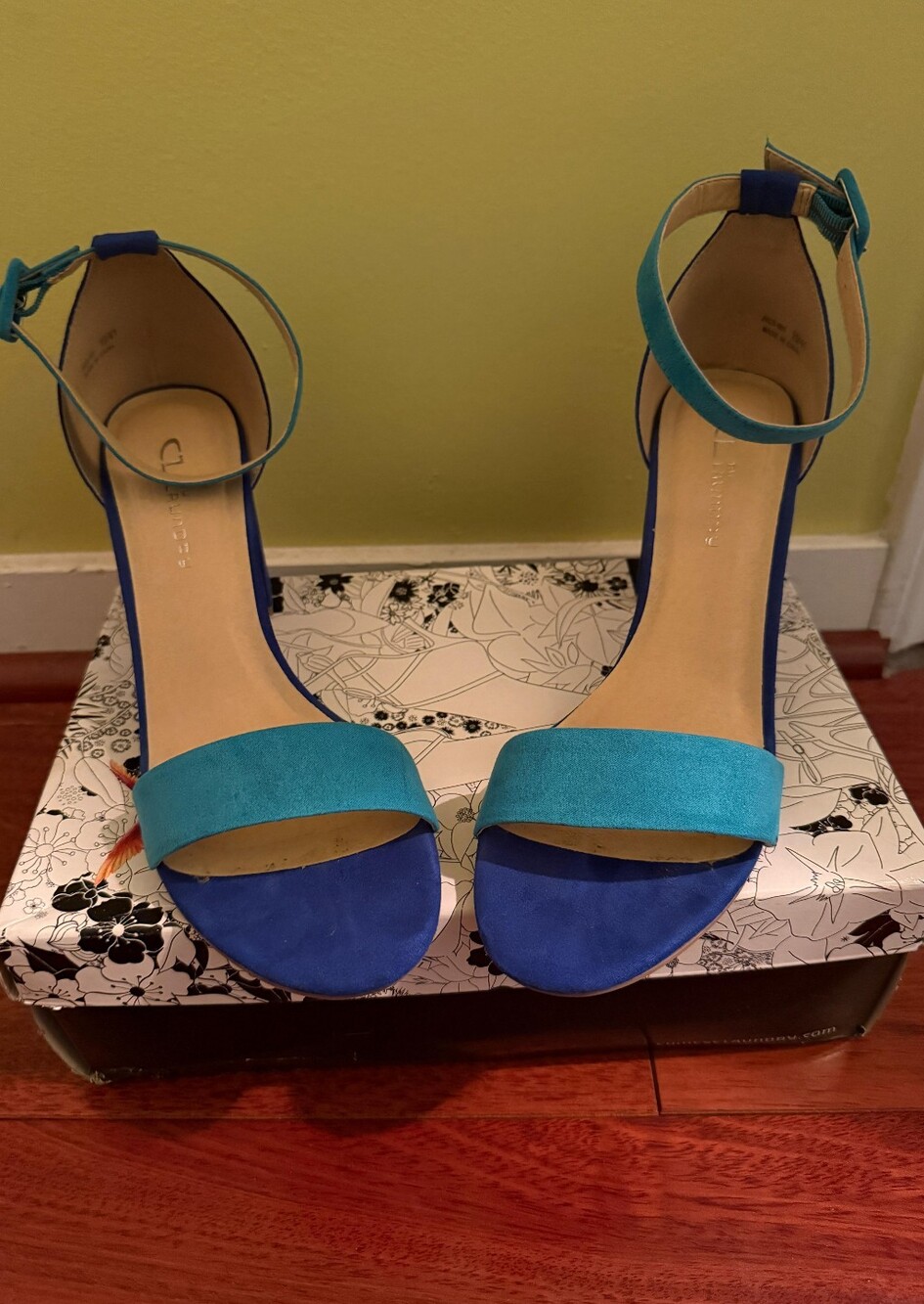 CL by Chinese Laundry Two-Tone Ankle Strap Heels in Teal and Blue
